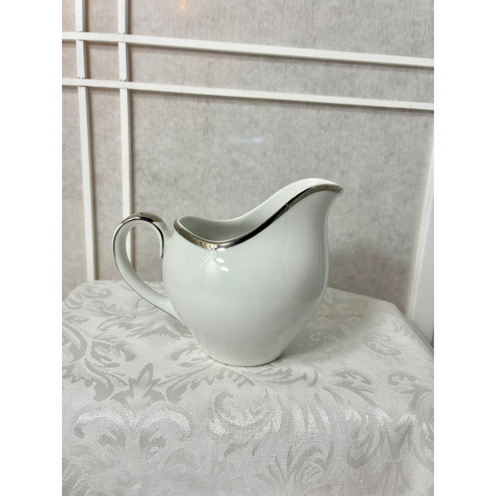 VTG Harmony House Moderne Creamer Fine China White Platinum Trim Japan 3545